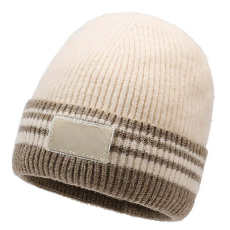 Quality Striped Warm Versatile Knitted Hat for Autumn and Winter Beanie factory