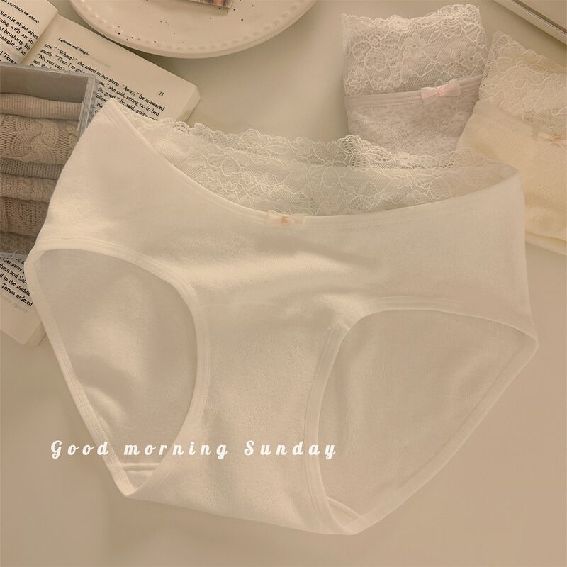 Quality Elegant Delicate Lace Trim Snug Body-Mapped Stay-Put Fit Breathable Premium Natural Cotton Ladies' Briefs factory