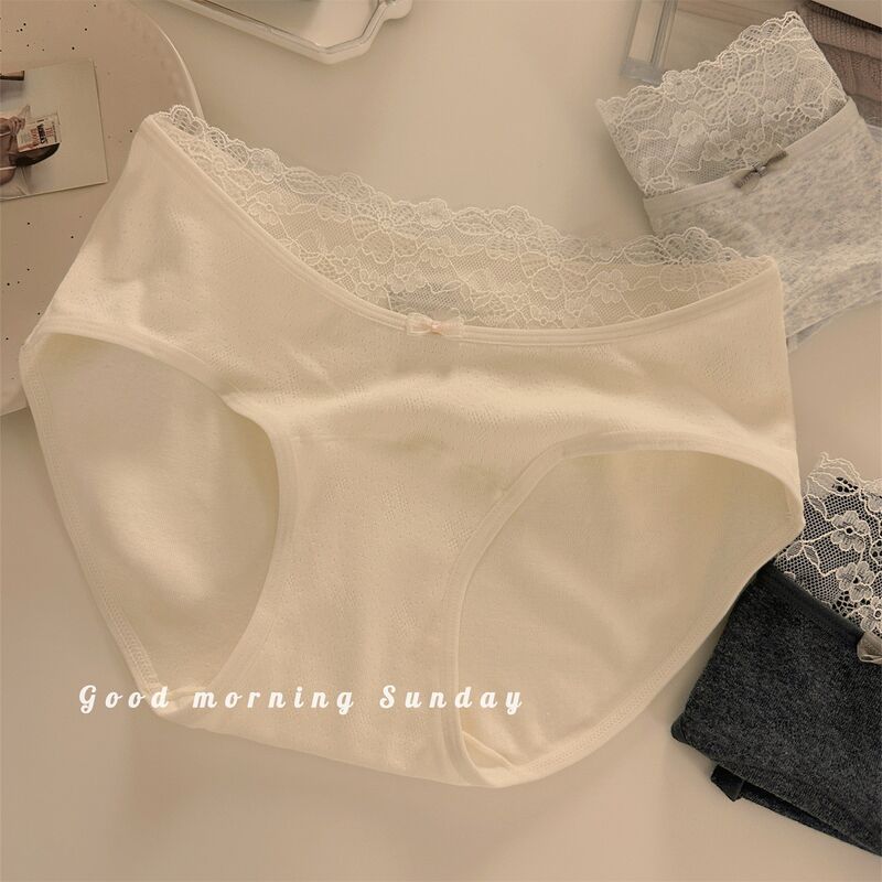 Quality Elegant Delicate Lace Trim Snug Body-Mapped Stay-Put Fit Breathable Premium Natural Cotton Ladies' Briefs factory