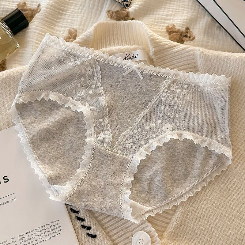 Quality Elegant Delicate Lace Trim Stretchable Stay-Put Fit Soft Breathable Cotton Ladies' Lace Briefs factory