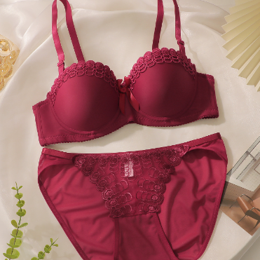Quality Gentle Breathable Polyamide Stylish Lace Lady's Bra Set for Christmas Home Wear factory