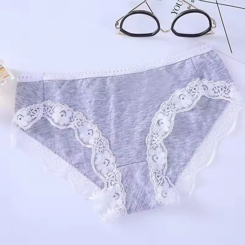 Quality Breathable Cotton Knit Lady's Brief with Delicate Lace Trim and Gentle Comfort Waistband factory