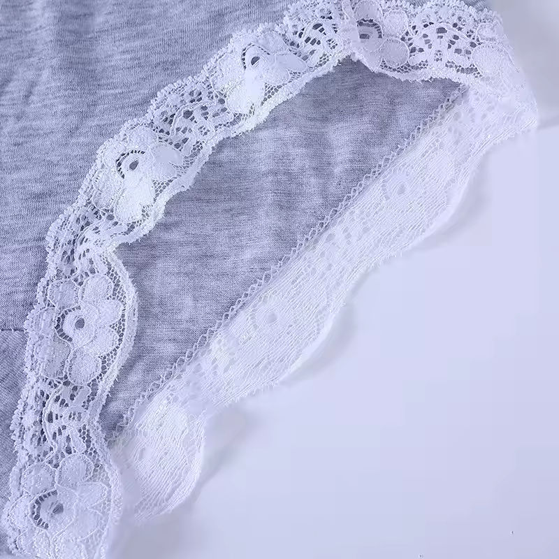 Quality Breathable Cotton Knit Lady's Brief with Delicate Lace Trim and Gentle Comfort Waistband factory