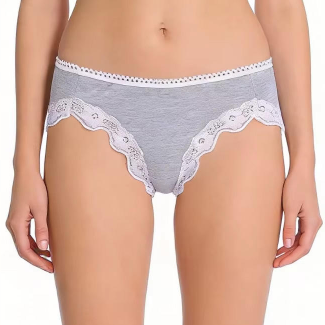 Quality Breathable Cotton Knit Lady's Brief with Delicate Lace Trim and Gentle Comfort Waistband factory