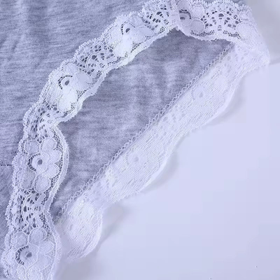 Quality Breathable Cotton Knit Lady's Brief with Delicate Lace Trim and Gentle Comfort Waistband factory
